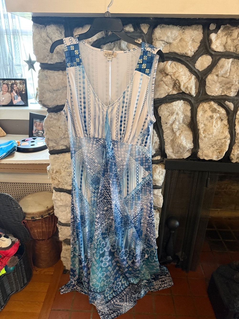 ONE WORLD Blue & White Boho Printed Maxi Dress